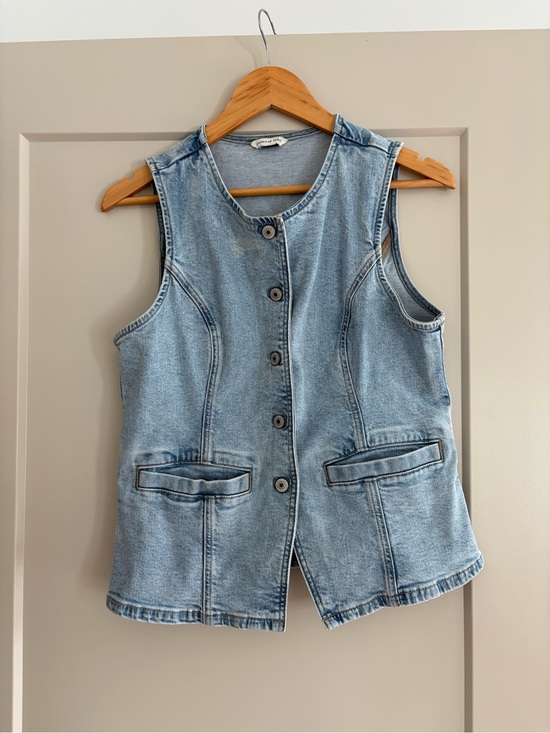 American Eagle Outfitters Tops - Light Blue Denim Button-Front Sleeveless Vest